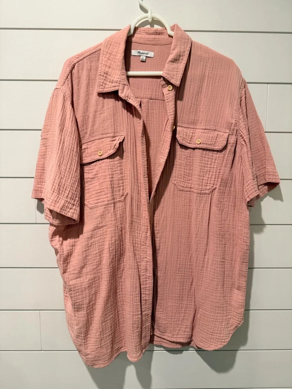 Madewell Dusty Rose Short-Sleeve Button-Down Shirt - Picture 1 of 2